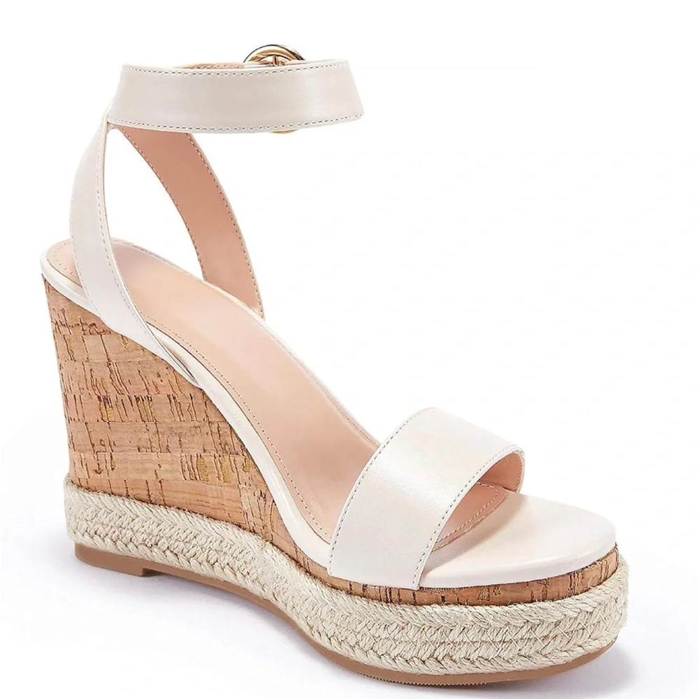 NWT Women’s off-white Espadrilles Wedge Slingback Sandals, Buckle Straps, Sz 10